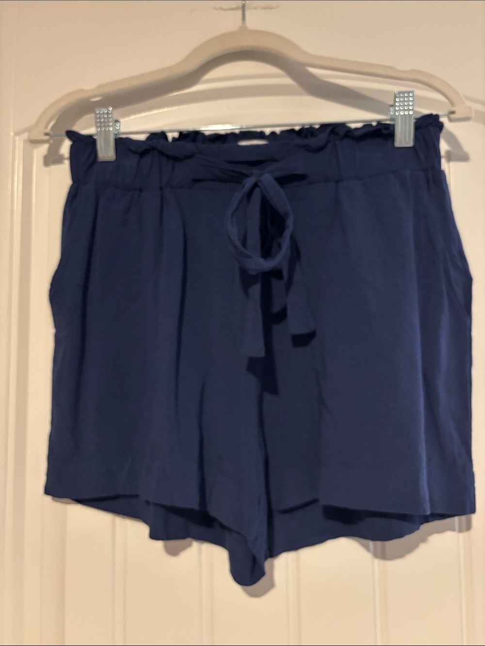 Ci Sono Navy High-Waist Tie Front Paperbag Shorts
